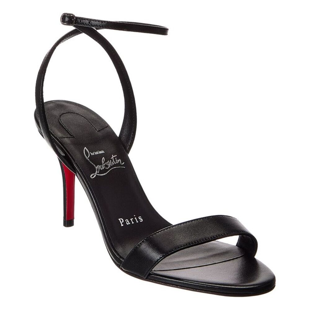 Christian Louboutin Black Leather Ankle-Strap Sandals with Red Heel